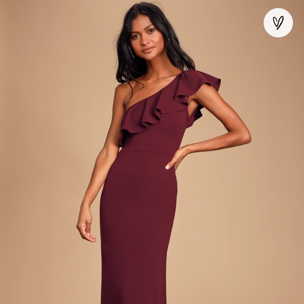 LuLu’s Last Forever Burgandy One Shoulder Dress